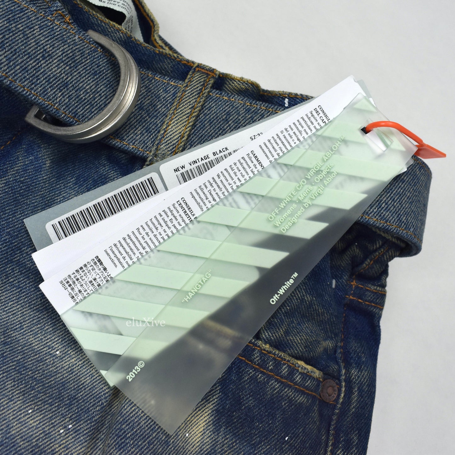 Off-White - Blue Distressed Paint Splatter Belted Denim Jeans