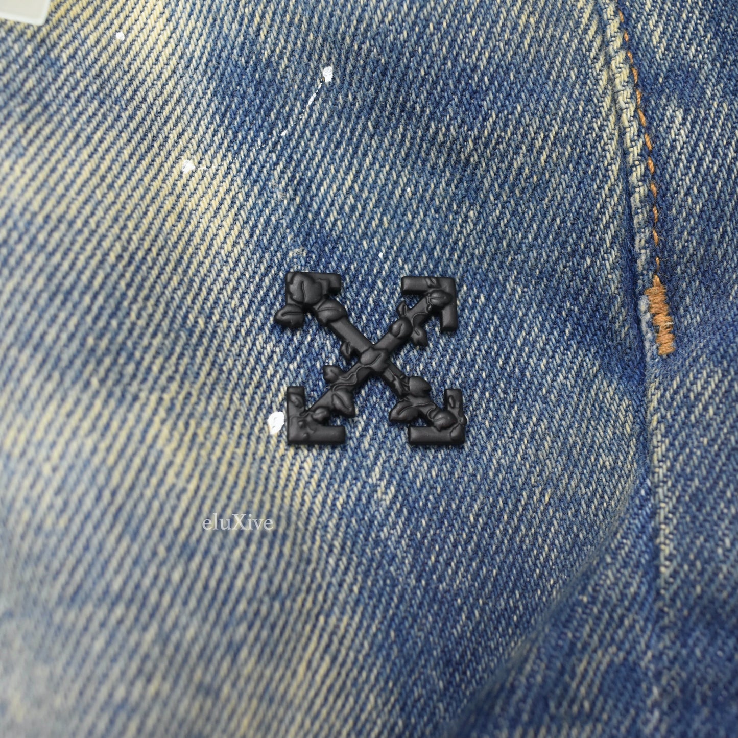Off-White - Blue Distressed Paint Splatter Belted Denim Jeans