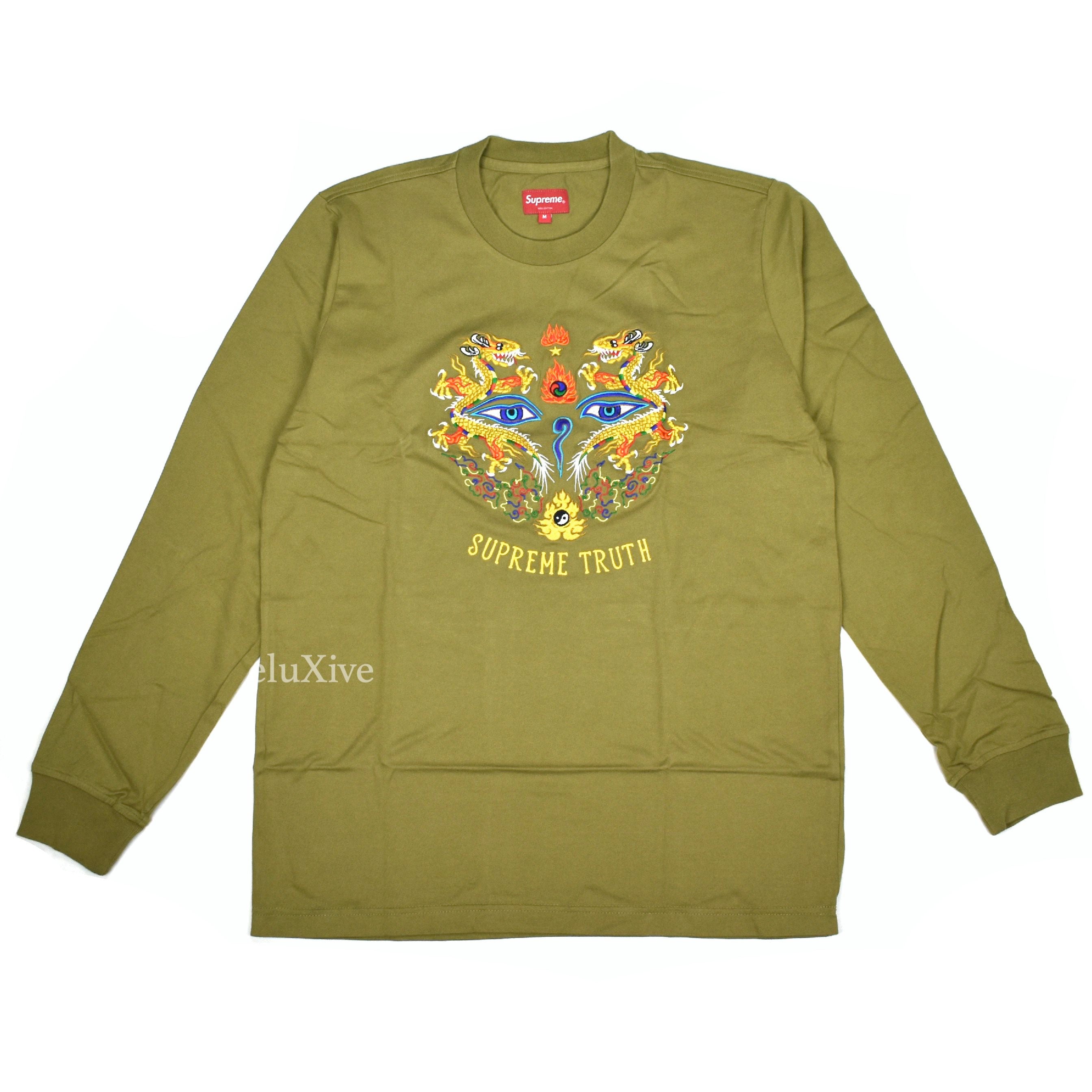 Supreme - Olive Green 'Supreme Truth' Logo Embroidered L/S T-Shirt