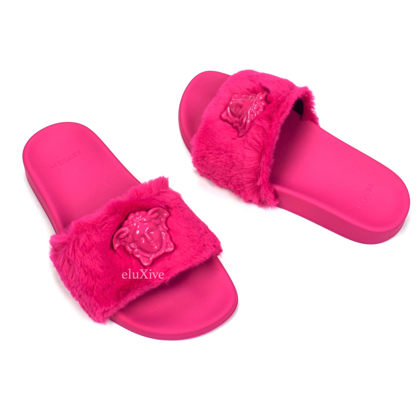 Versace - Hot Pink Faux Fur La Medusa Logo Slides