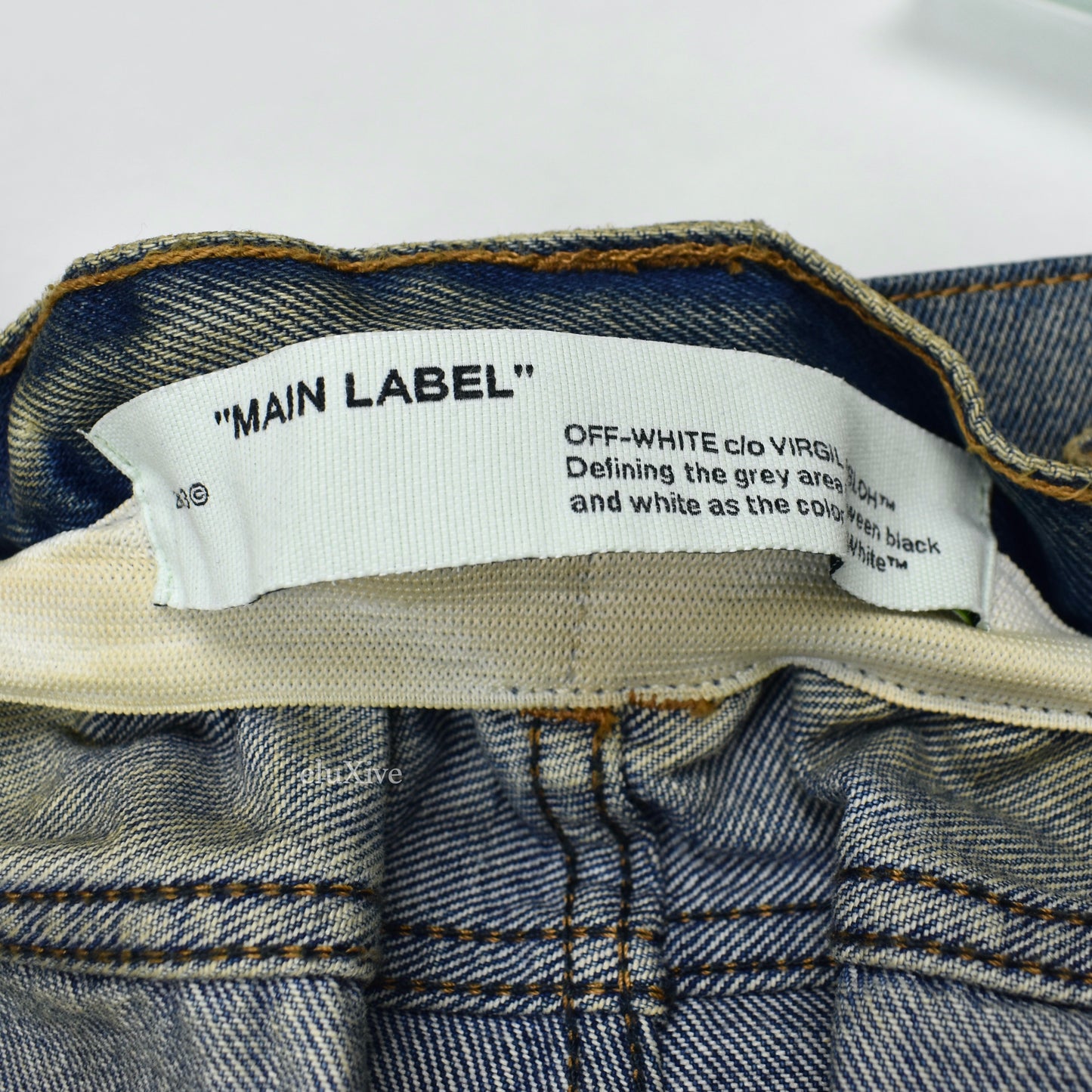 Off-White - Blue Distressed Paint Splatter Belted Denim Jeans