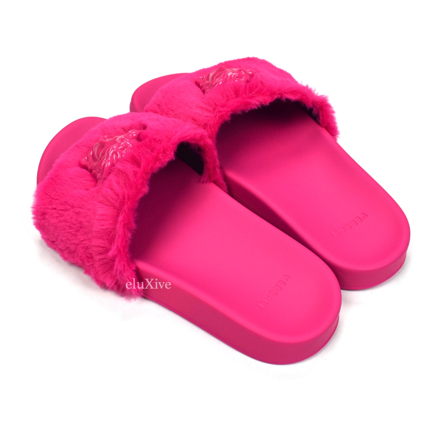 Versace - Hot Pink Faux Fur La Medusa Logo Slides