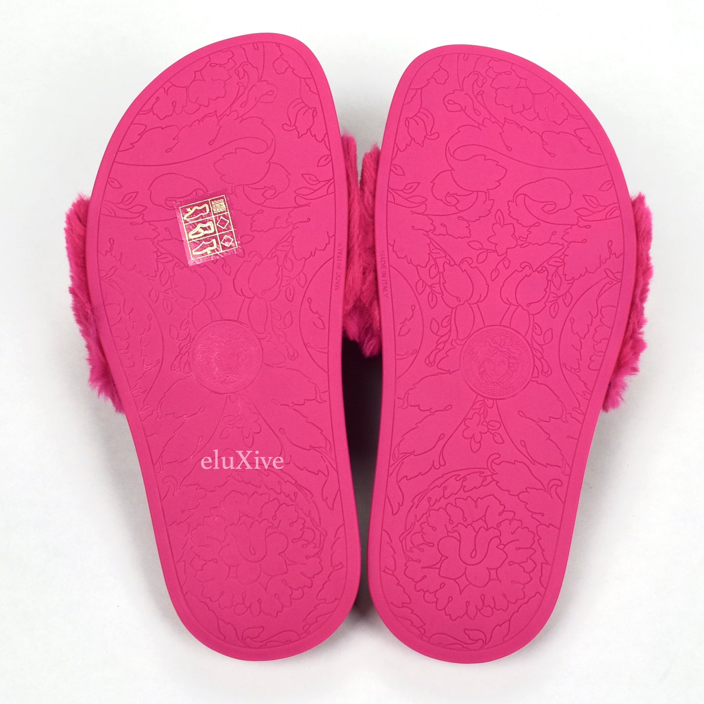 Versace - Hot Pink Faux Fur La Medusa Logo Slides