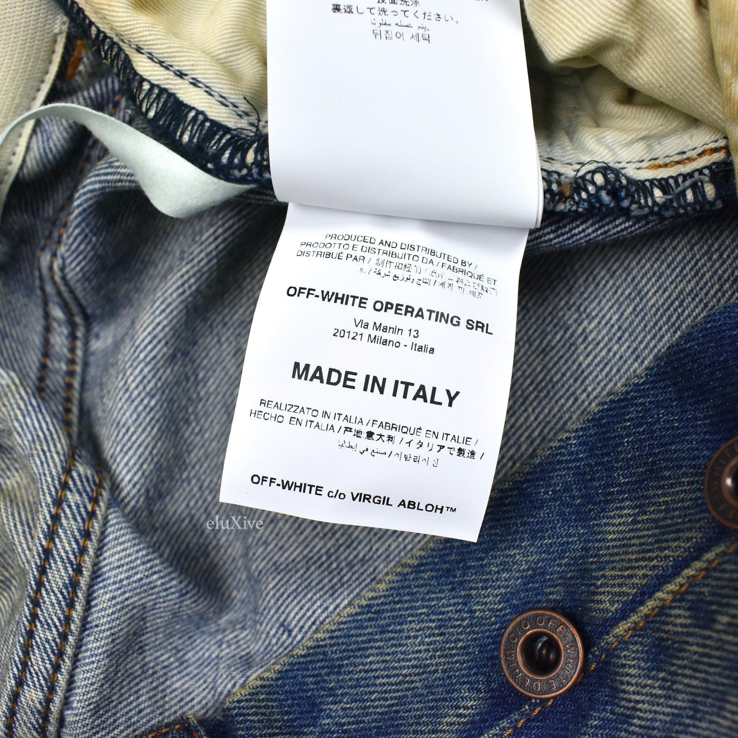 Off-White - Blue Distressed Paint Splatter Belted Denim Jeans