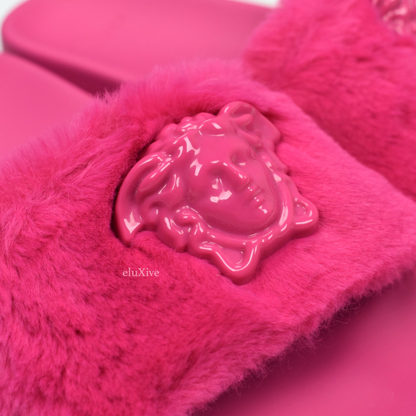 Versace - Hot Pink Faux Fur La Medusa Logo Slides