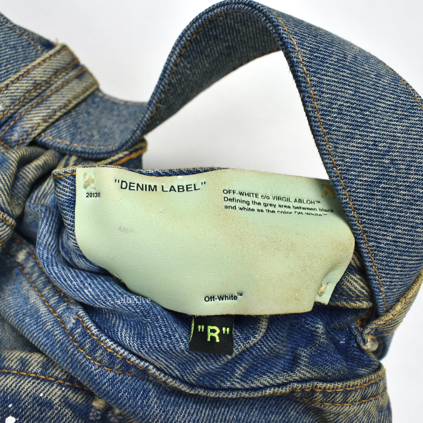 Off-White - Blue Distressed Paint Splatter Belted Denim Jeans