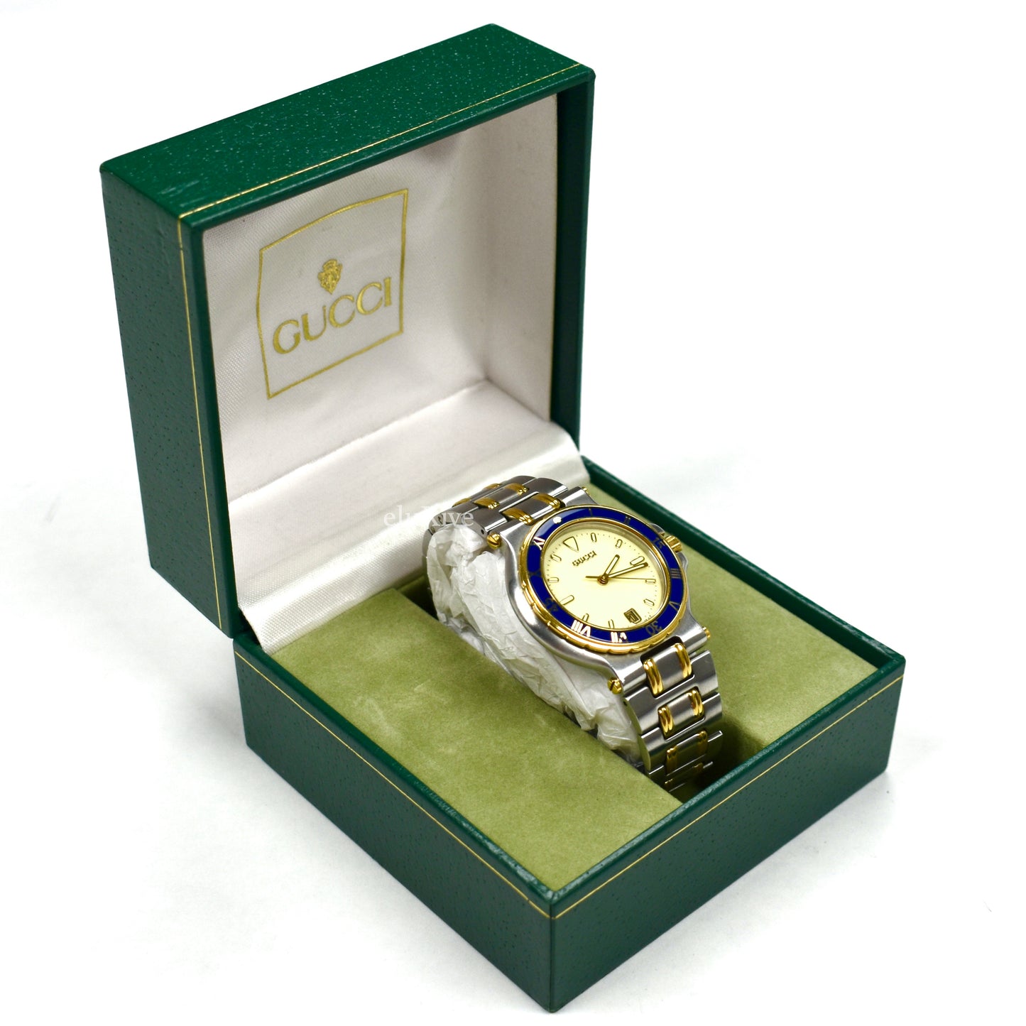 Gucci - 9700M Gold/Steel Blue Bezel Watch