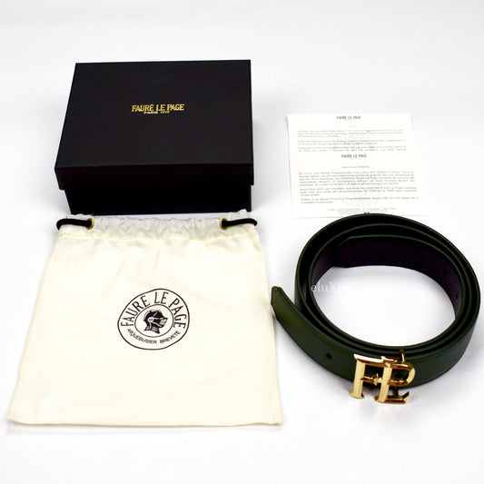 Faure Le Page - Gold FLP Logo Reversible Belt (Green/Black)