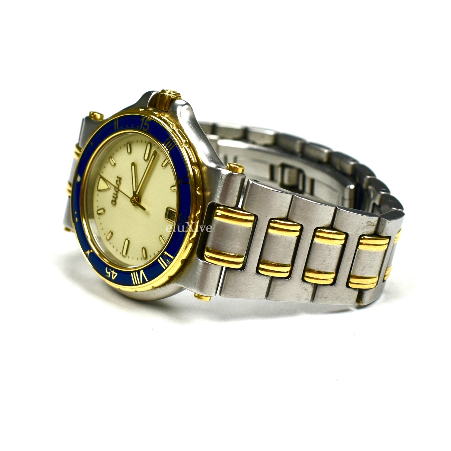 Gucci - 9700M Gold/Steel Blue Bezel Watch