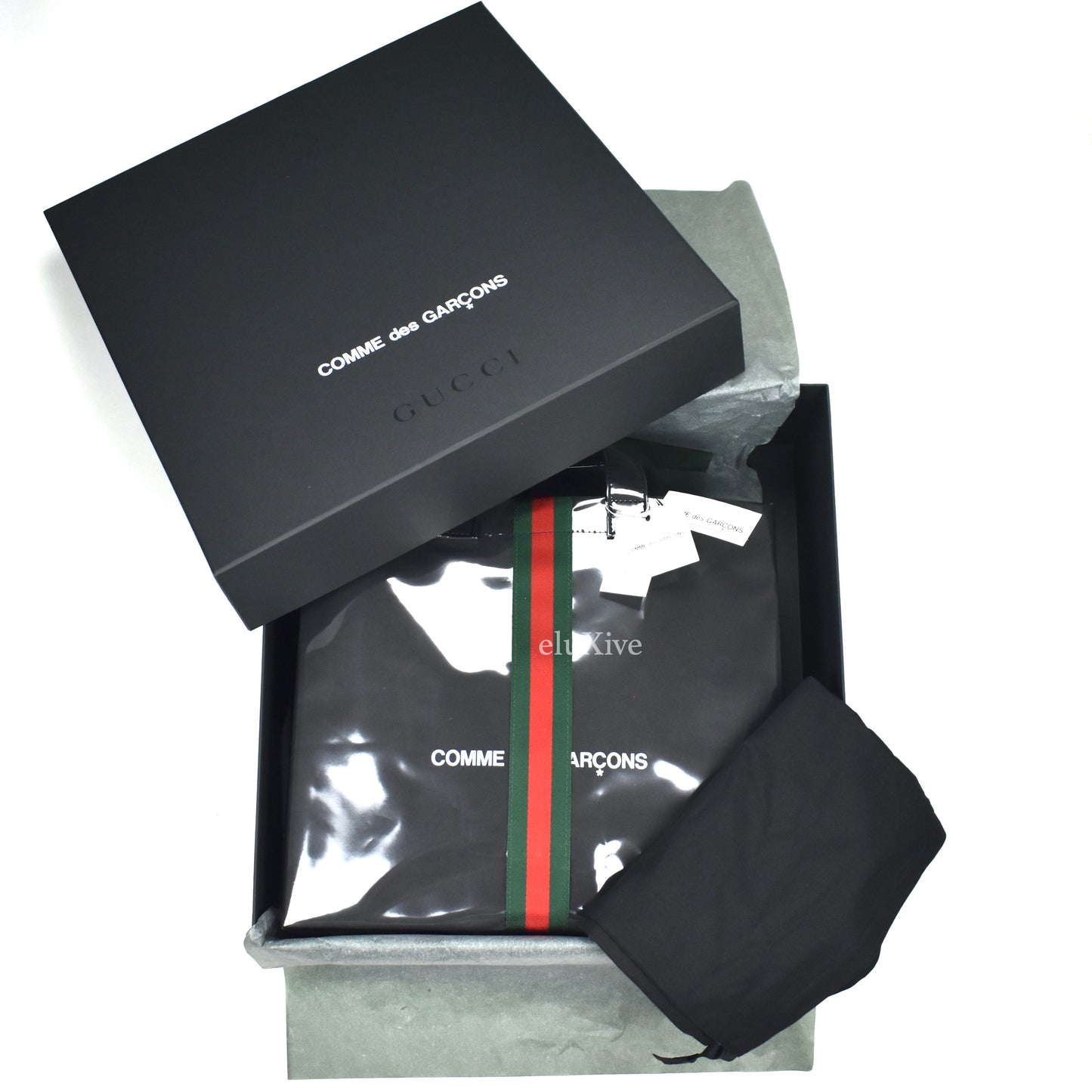 Comme des Garcons x Gucci - Black Web Stripe Paper/Plastic Tote Bag