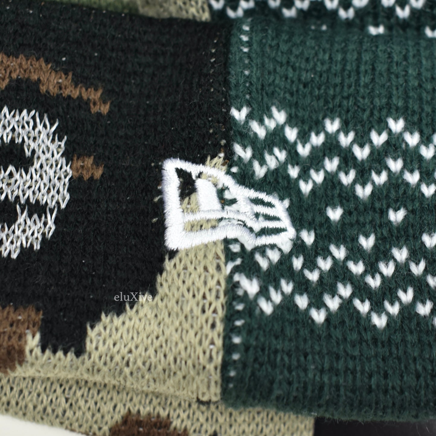 Supreme x New Era - Camo / Fair Isle Knit Split Beanie (Green)
