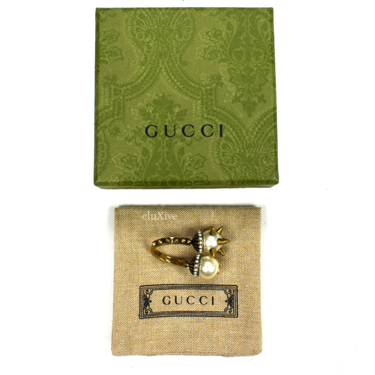 Gucci - GG Logo Pearl Spiked Cocktail Ring