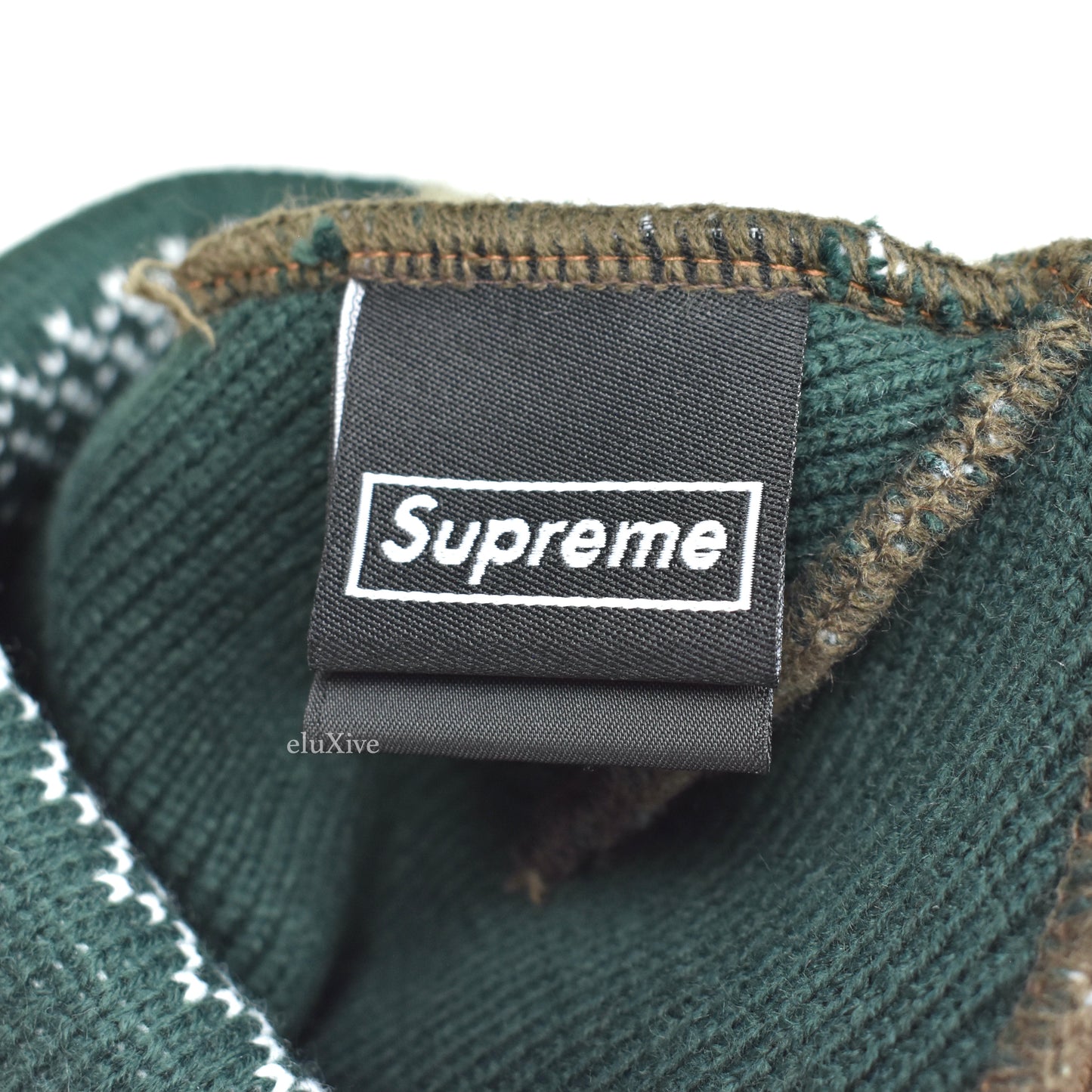 Supreme x New Era - Camo / Fair Isle Knit Split Beanie (Green)