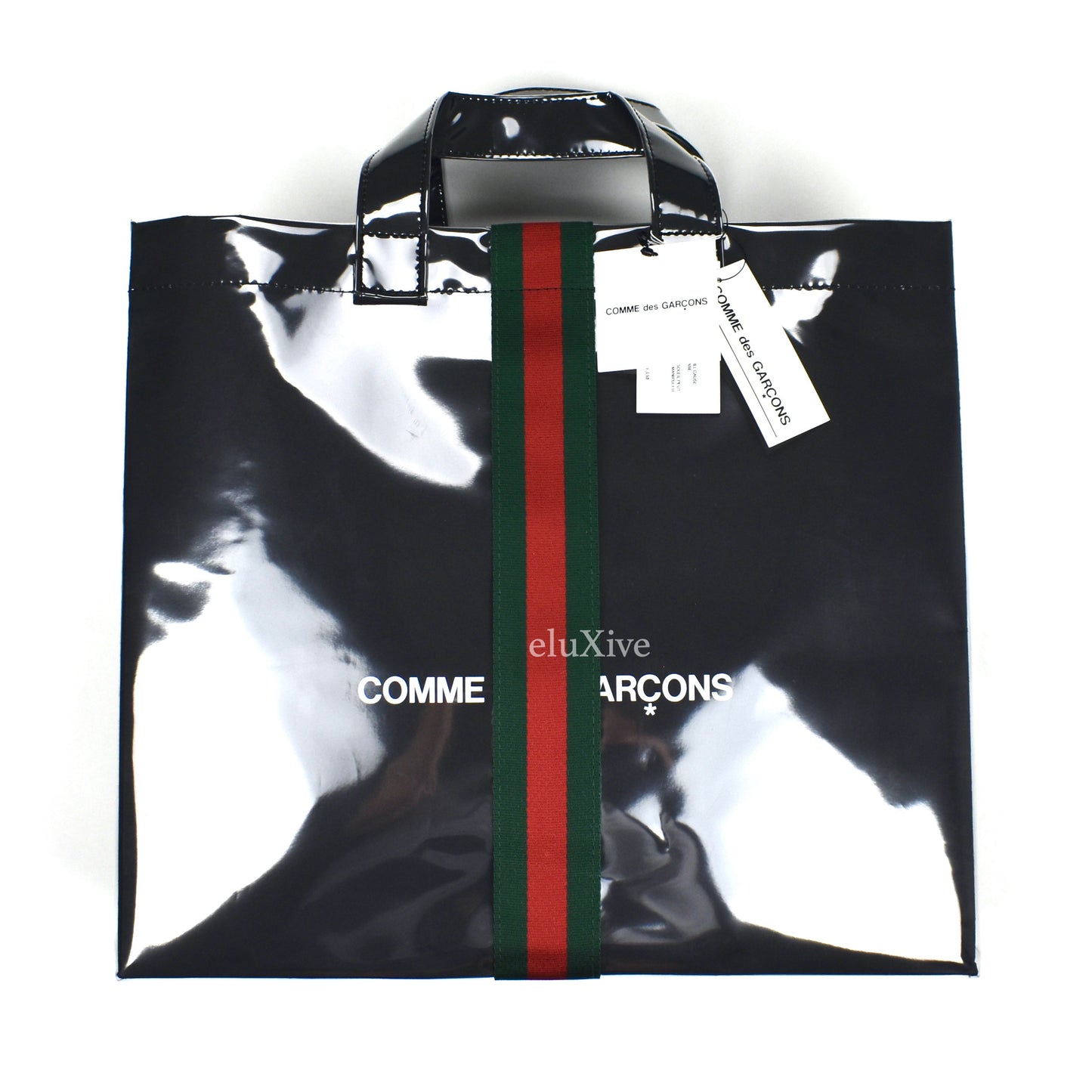 Comme des Garcons x Gucci - Black Web Stripe Paper/Plastic Tote Bag