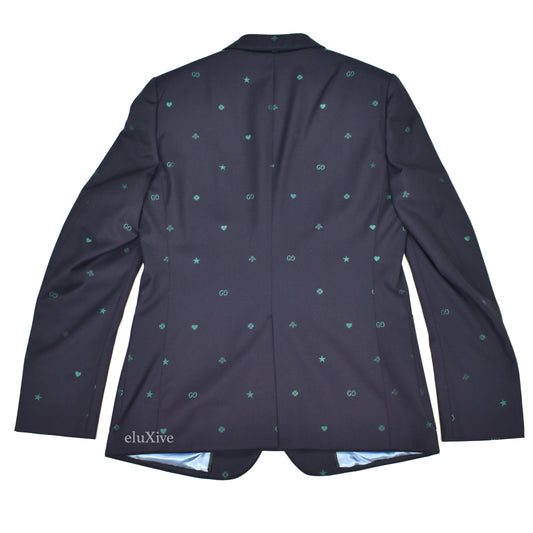 Gucci - Navy Allover Logos / Symbols Jacquard Blazer