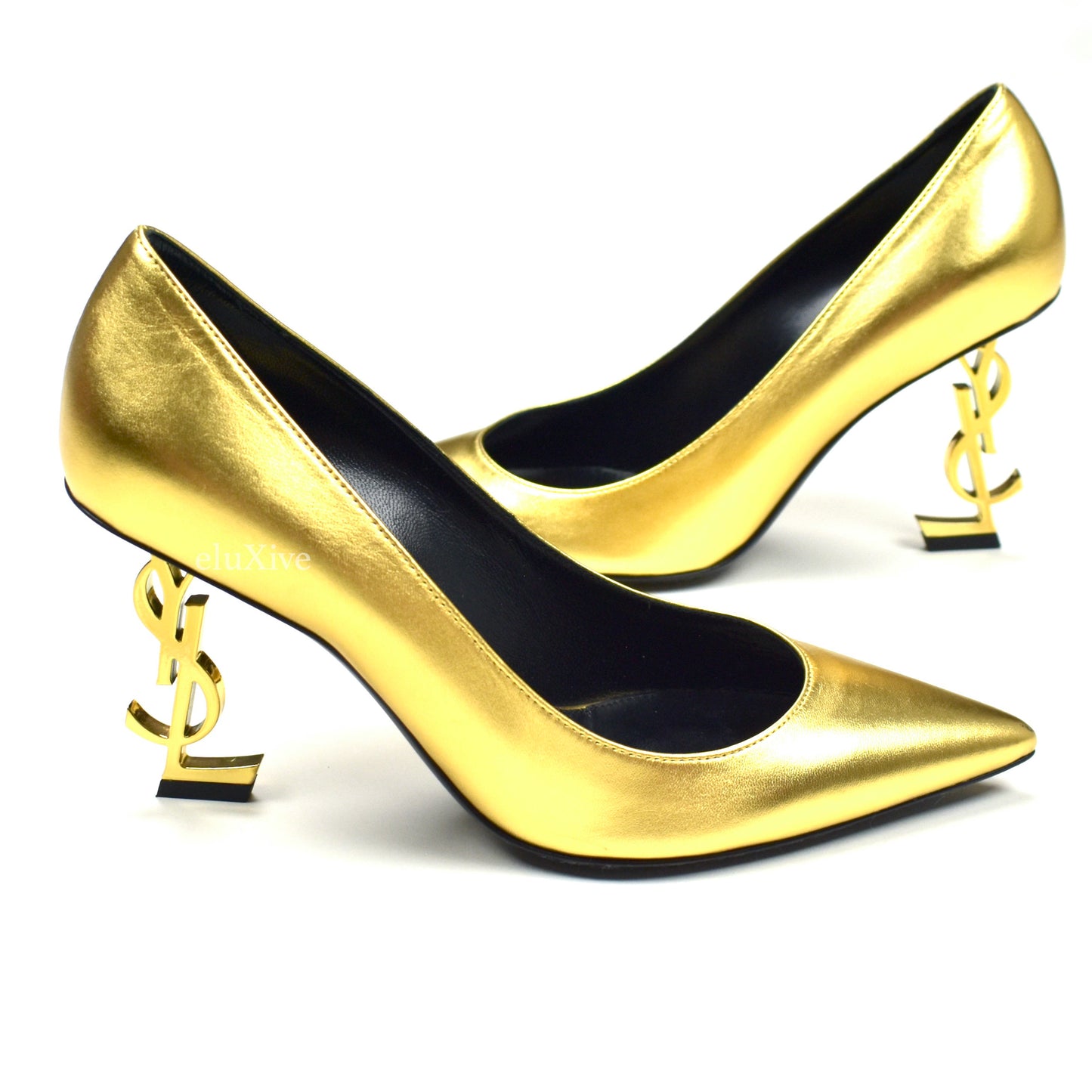 Saint Laurent - Gold YSL Logo Heel Opyum Pumps