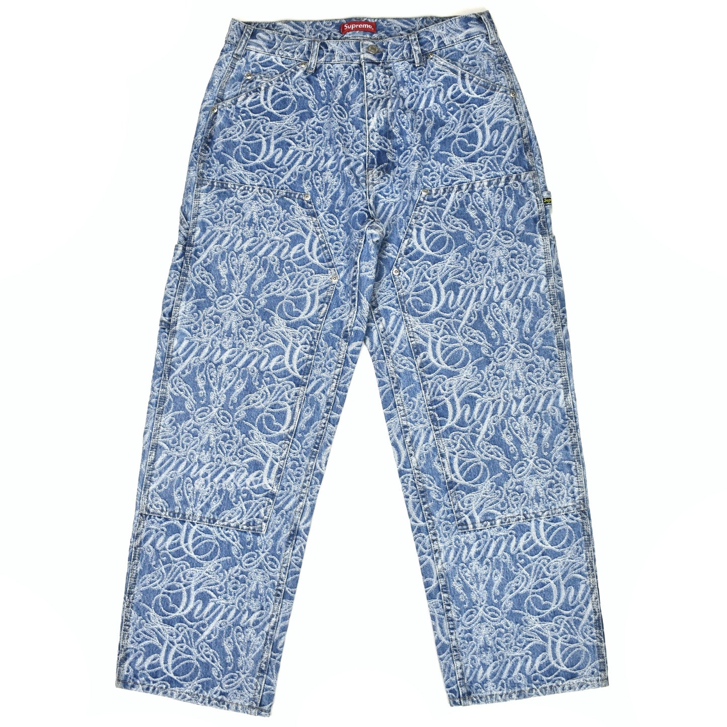 Supreme - Script Jacquard Logo Double Knee Denim Jeans (Blue)