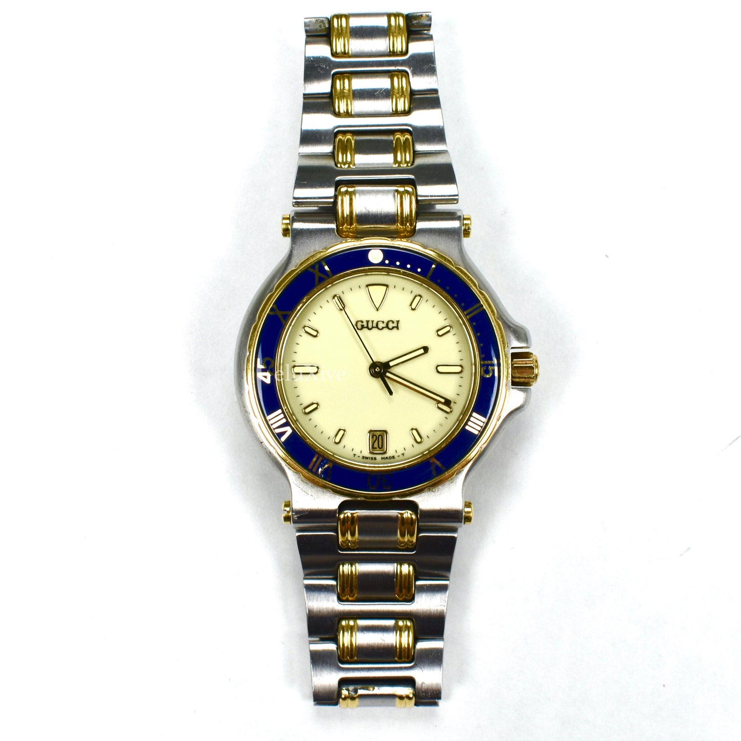 Gucci - 9700M Gold/Steel Blue Bezel Watch