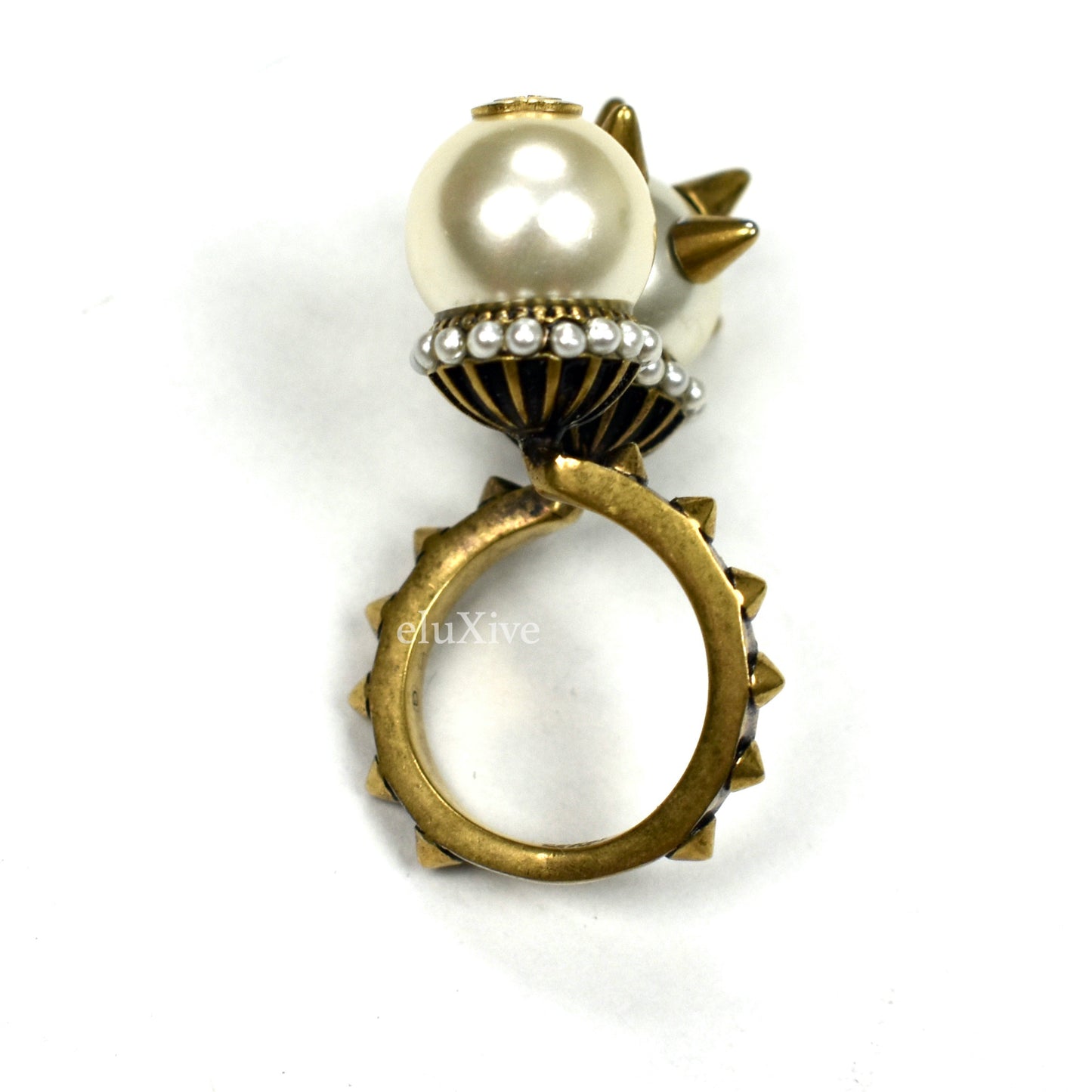 Gucci - GG Logo Pearl Spiked Cocktail Ring