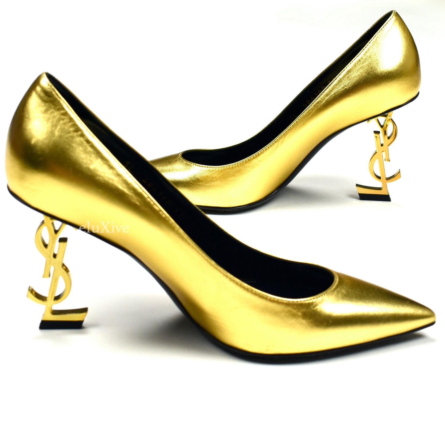 Saint Laurent - Gold YSL Logo Heel Opyum Pumps