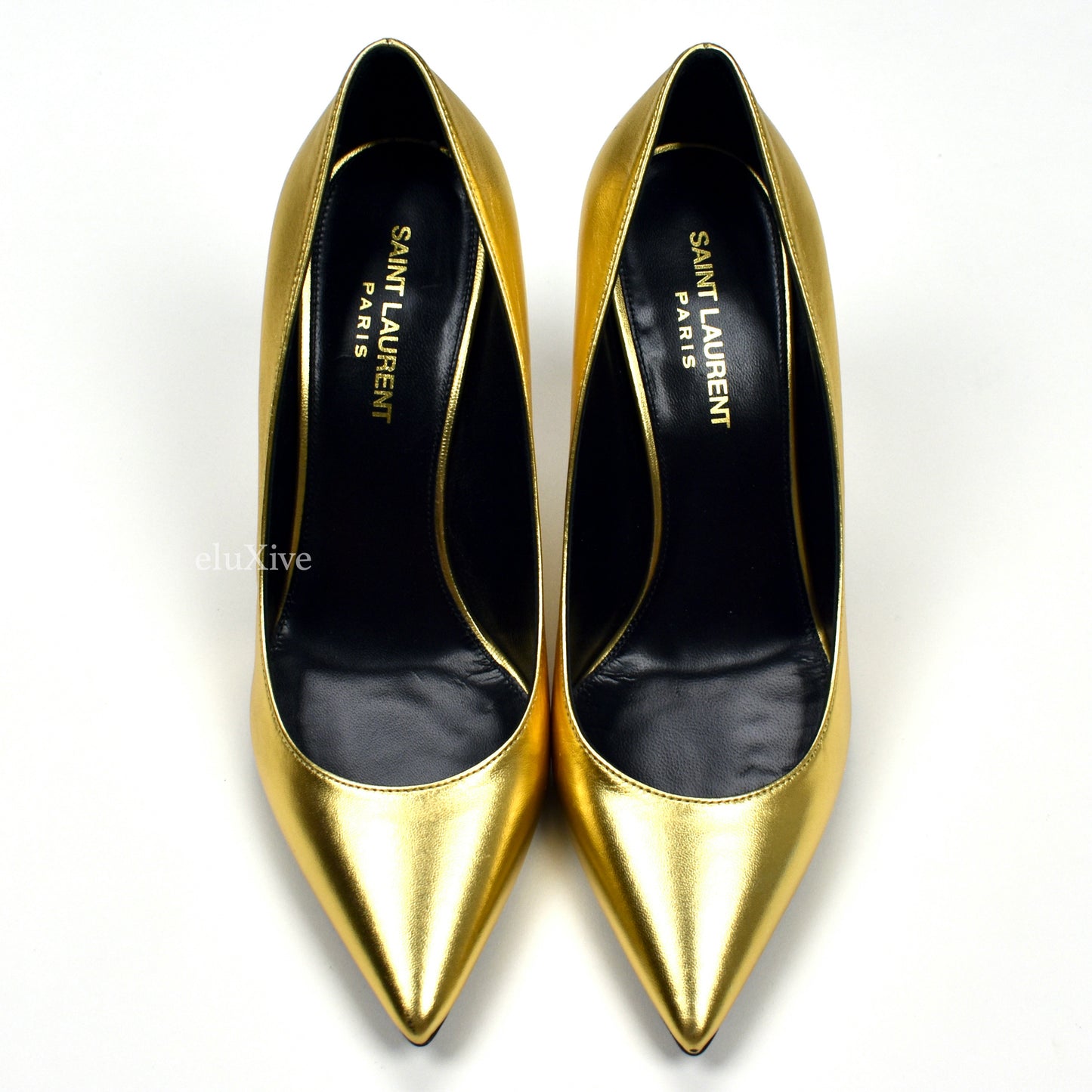 Saint Laurent - Gold YSL Logo Heel Opyum Pumps
