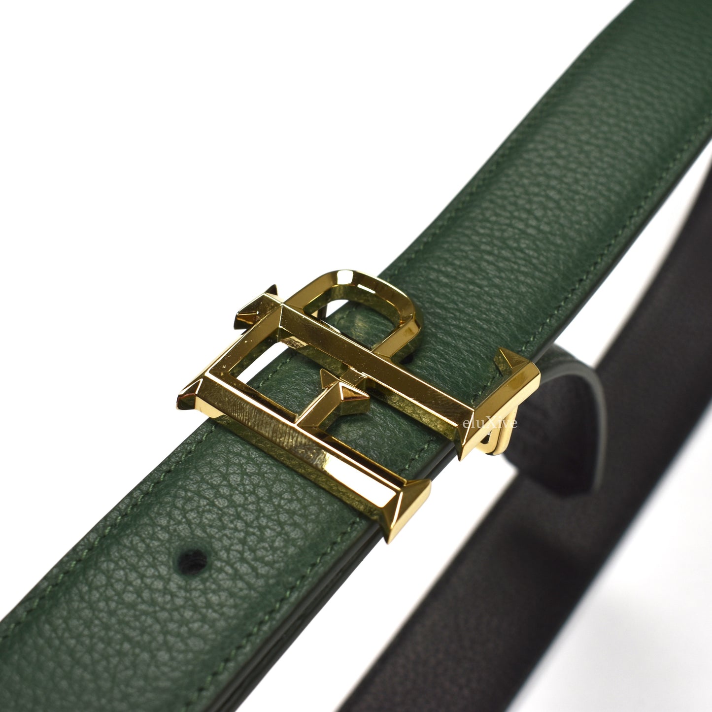 Faure Le Page - Gold FLP Logo Reversible Belt (Green/Black)