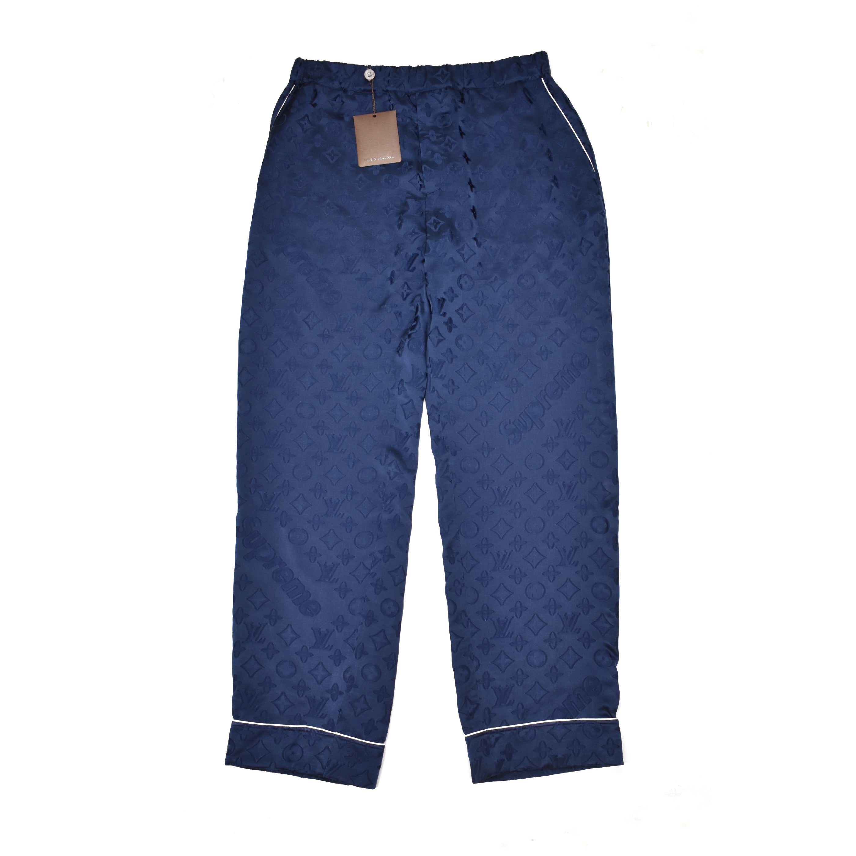 Louis Vuitton Size 34 Light Blue & Navy Silk Elastic Waist Monogram Shorts  — Labels Resale Boutique