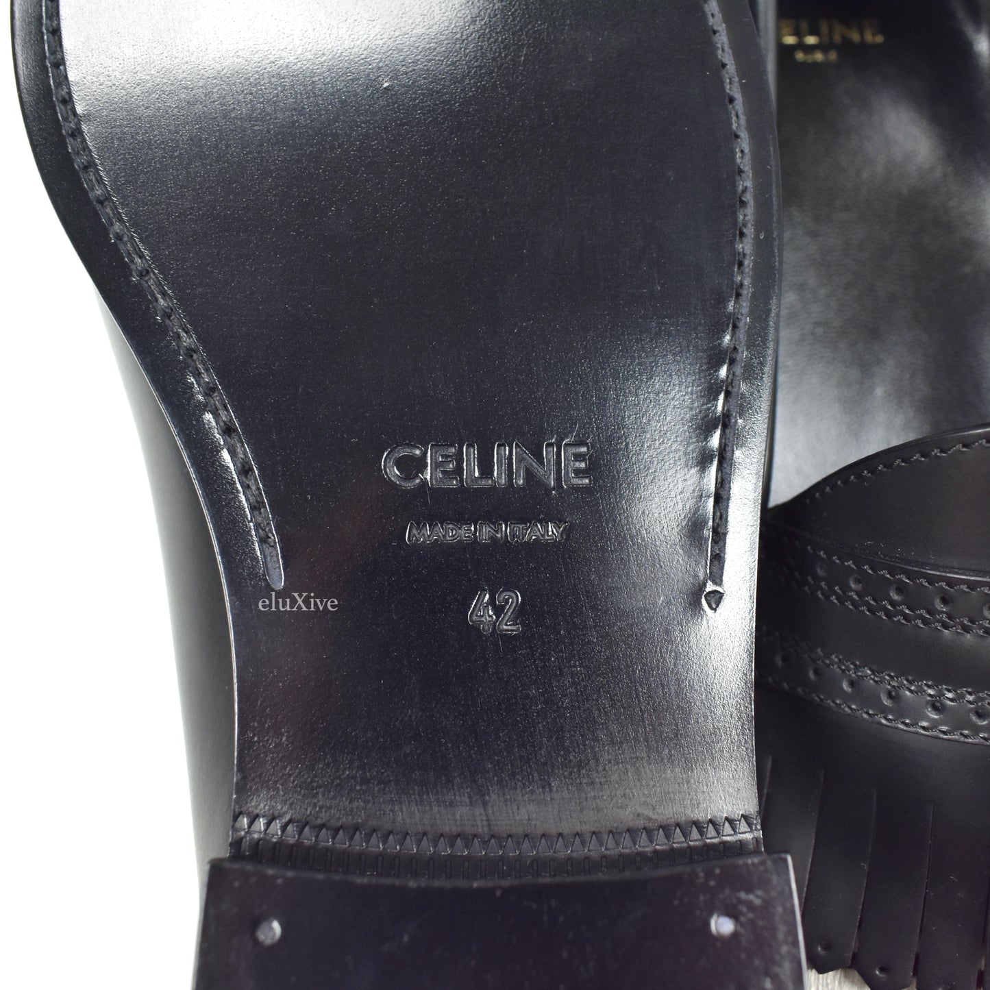 Celine - Black Leather Zebra Toe Tassel Loafers