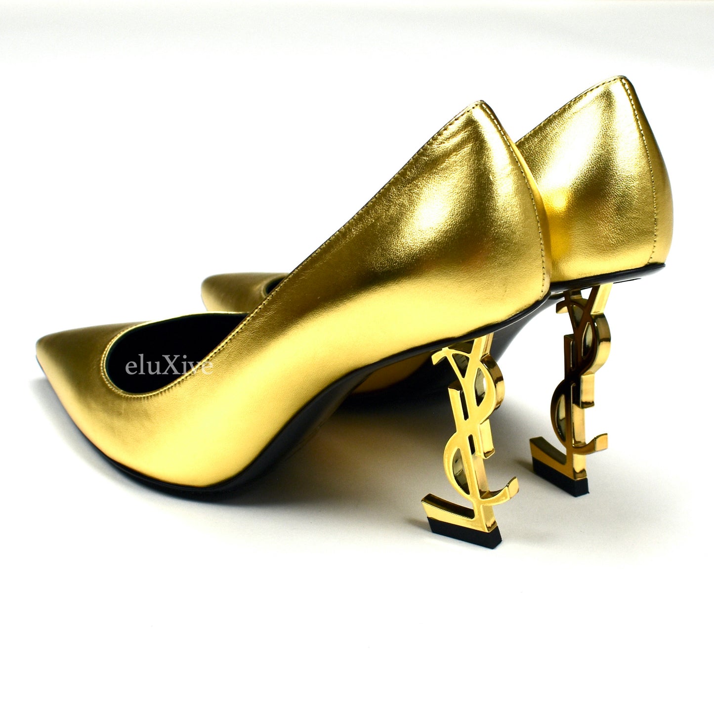 Saint Laurent - Gold YSL Logo Heel Opyum Pumps