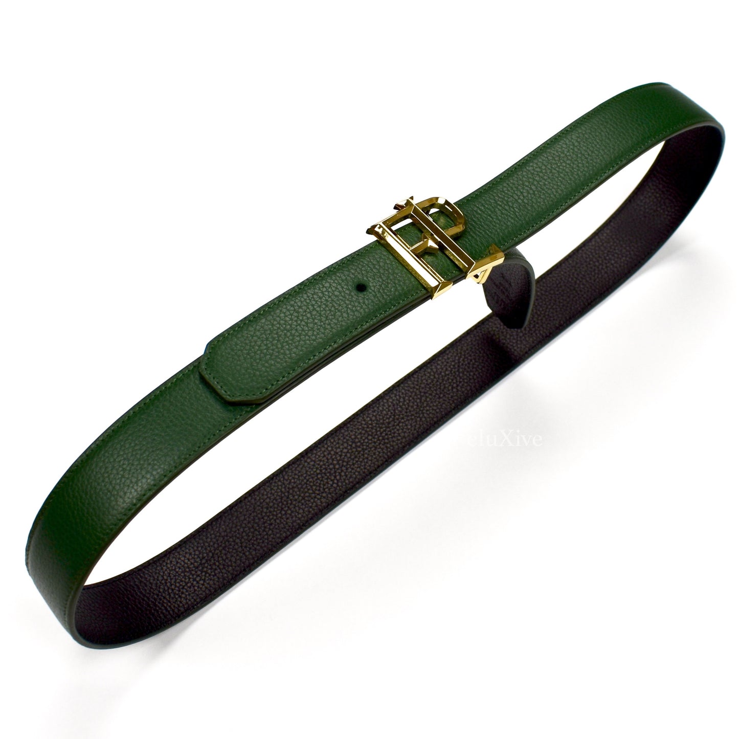 Faure Le Page - Gold FLP Logo Reversible Belt (Green/Black)