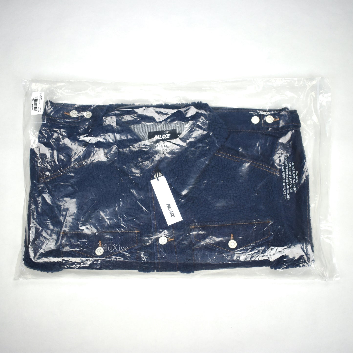 Palace - Navy Grizzly Fleece Denim Trucker Jacket