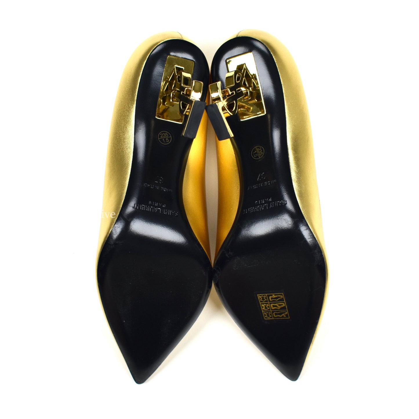 Saint Laurent - Gold YSL Logo Heel Opyum Pumps