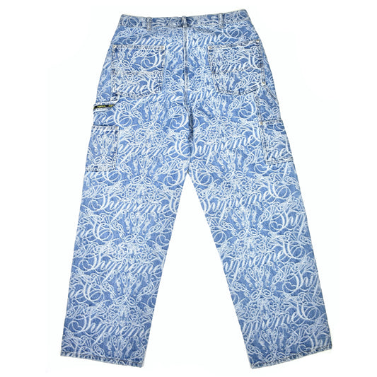 Supreme - Script Jacquard Logo Double Knee Denim Jeans (Blue)