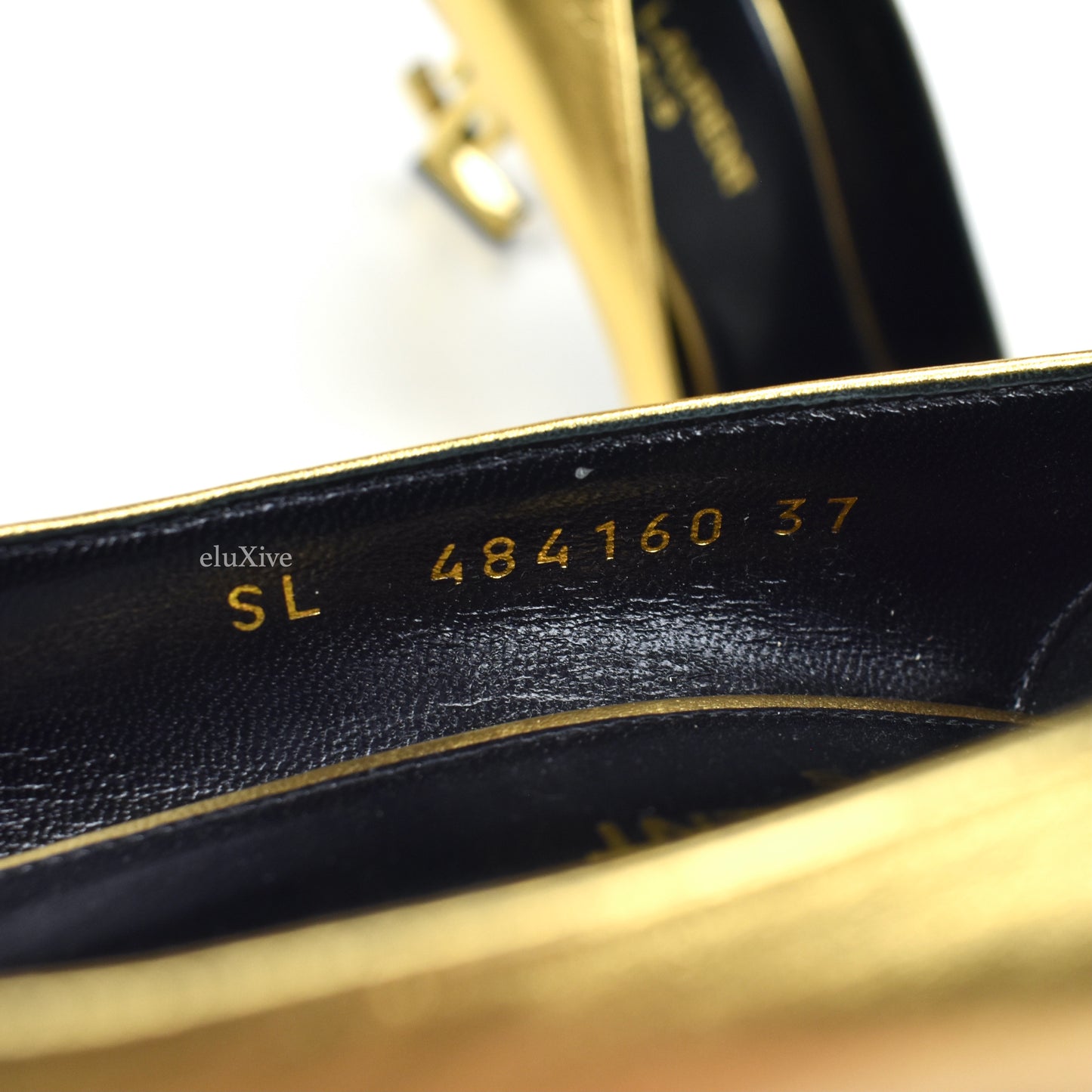 Saint Laurent - Gold YSL Logo Heel Opyum Pumps