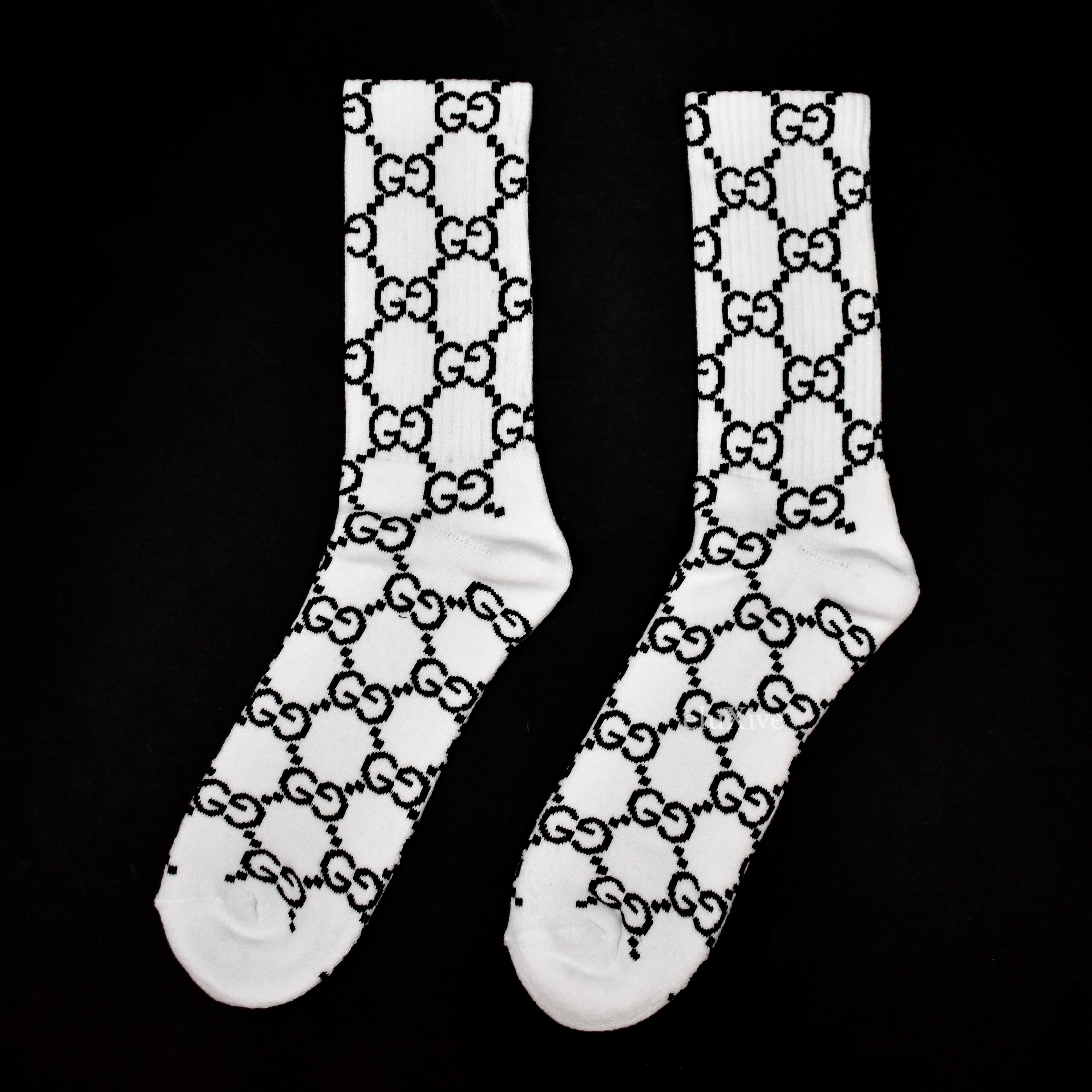 Imran Potato - White 'Gucci' Logo Knit Socks – eluXive