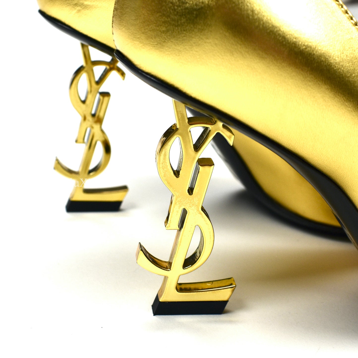 Saint Laurent - Gold YSL Logo Heel Opyum Pumps