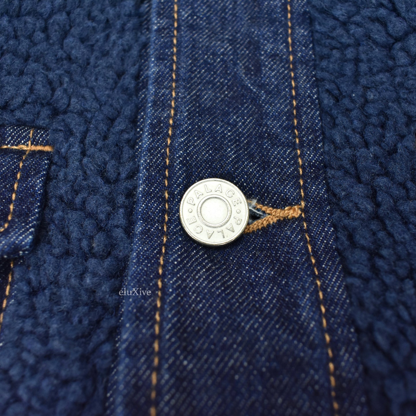 Palace - Navy Grizzly Fleece Denim Trucker Jacket