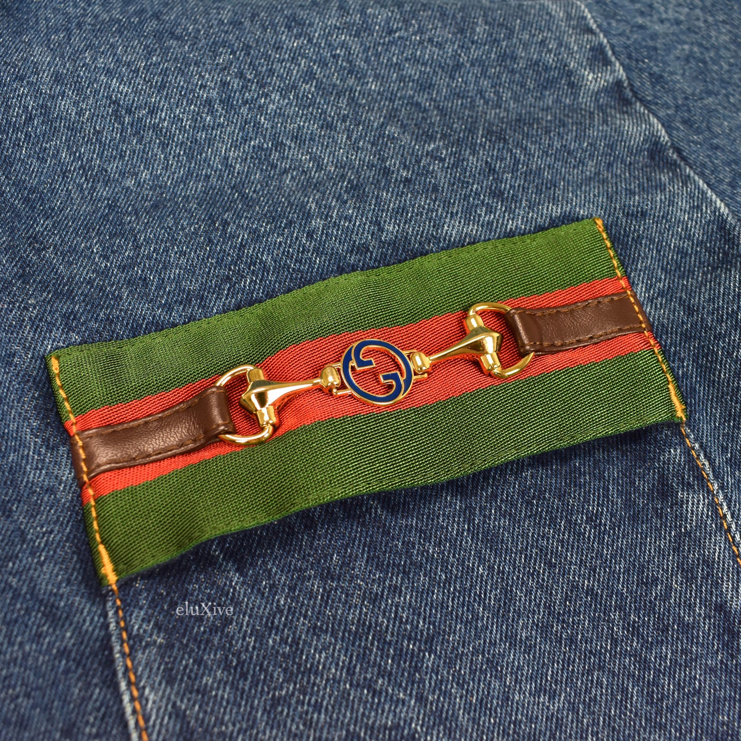 Gucci - Web Stripe & Horsebit Logo Denim Jacket  Logo Denim Trucker Jacket