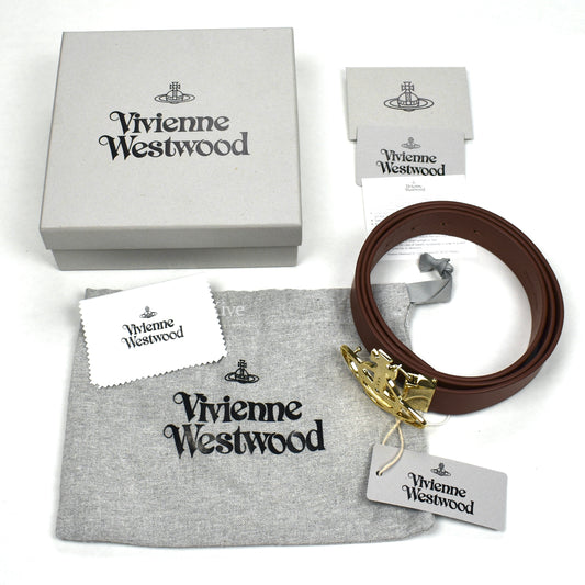Vivienne Westwood - Gold Orb Logo Buckle Brown Leather Belt