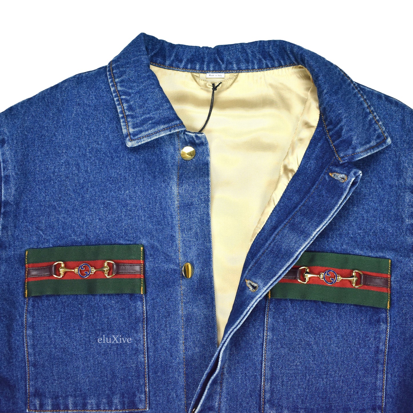 Gucci - Web Stripe & Horsebit Logo Denim Jacket  Logo Denim Trucker Jacket