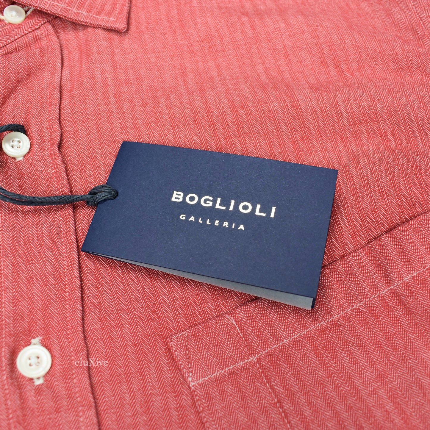 Boglioli - Red Herringbone Woven Cotton Button Down Shirt