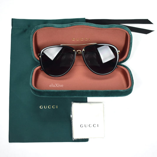 Gucci - GG0062S Black/Gold Aviator Sunglasses
