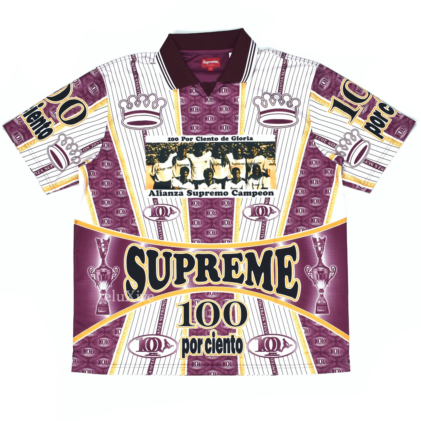 Supreme - Por Ciento Logo Print Soccer Jersey (Burgundy)