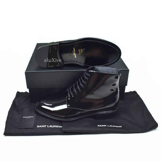 Saint Laurent - Black Patent Leather Classic Army Boots