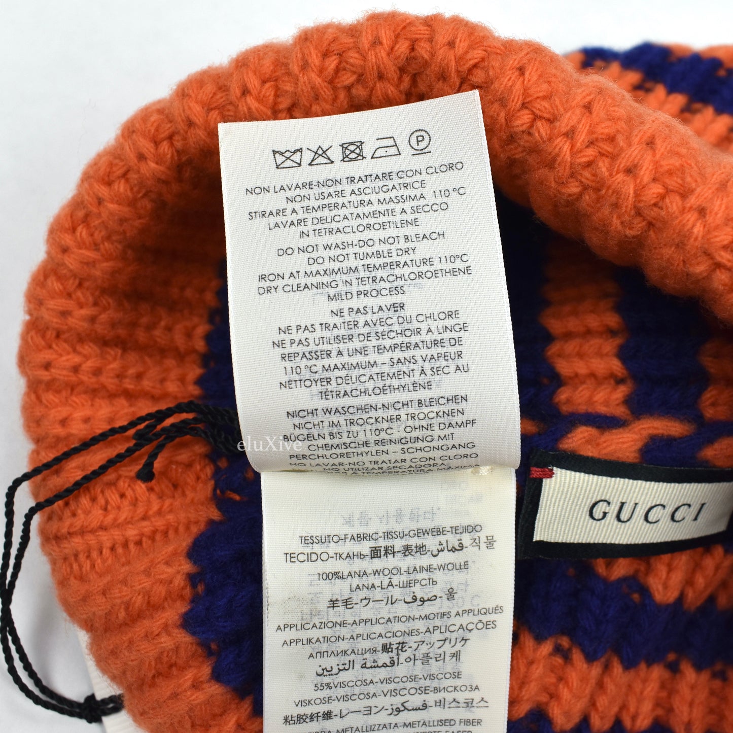 Gucci - Orange / Navy Striped Bee Embroidered Beanie