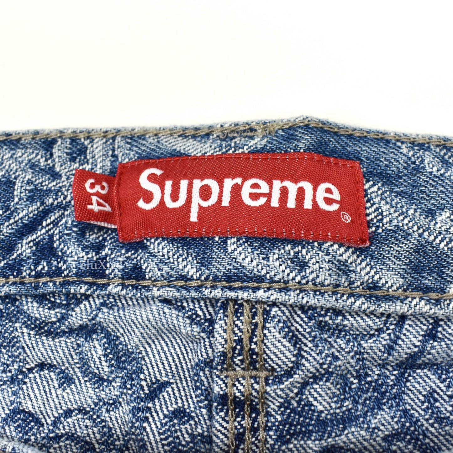 Supreme - Script Jacquard Logo Double Knee Denim Jeans (Blue)