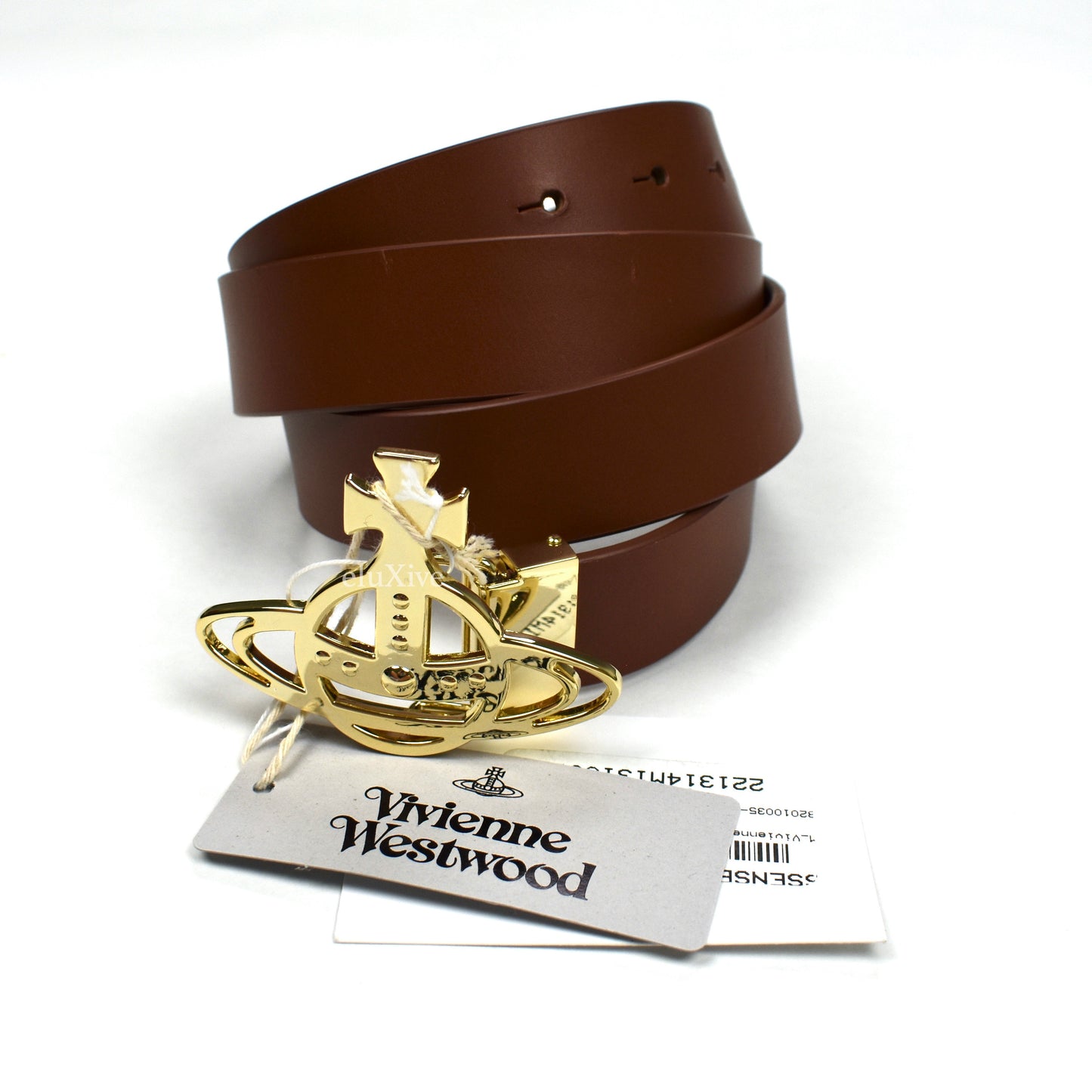 Vivienne Westwood - Gold Orb Logo Buckle Brown Leather Belt