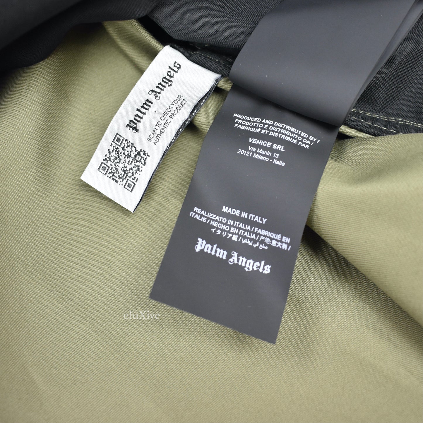 Palm Angels - Olive Twill Patch Pocket Iridescent Logo Trench Coat