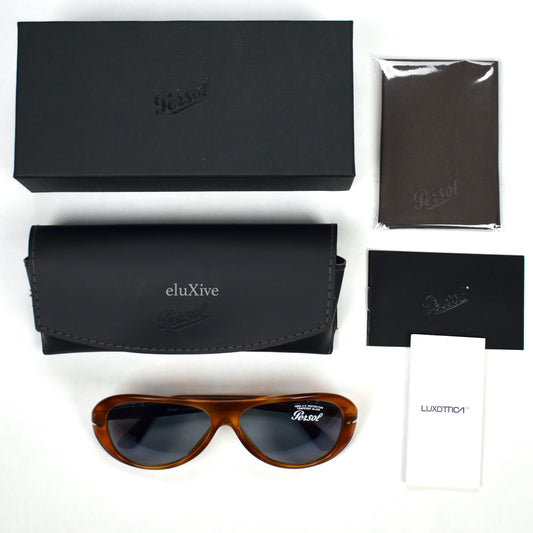 Persol - 3260-S Terra di Siena Blue Lens Aviator Sunglasses