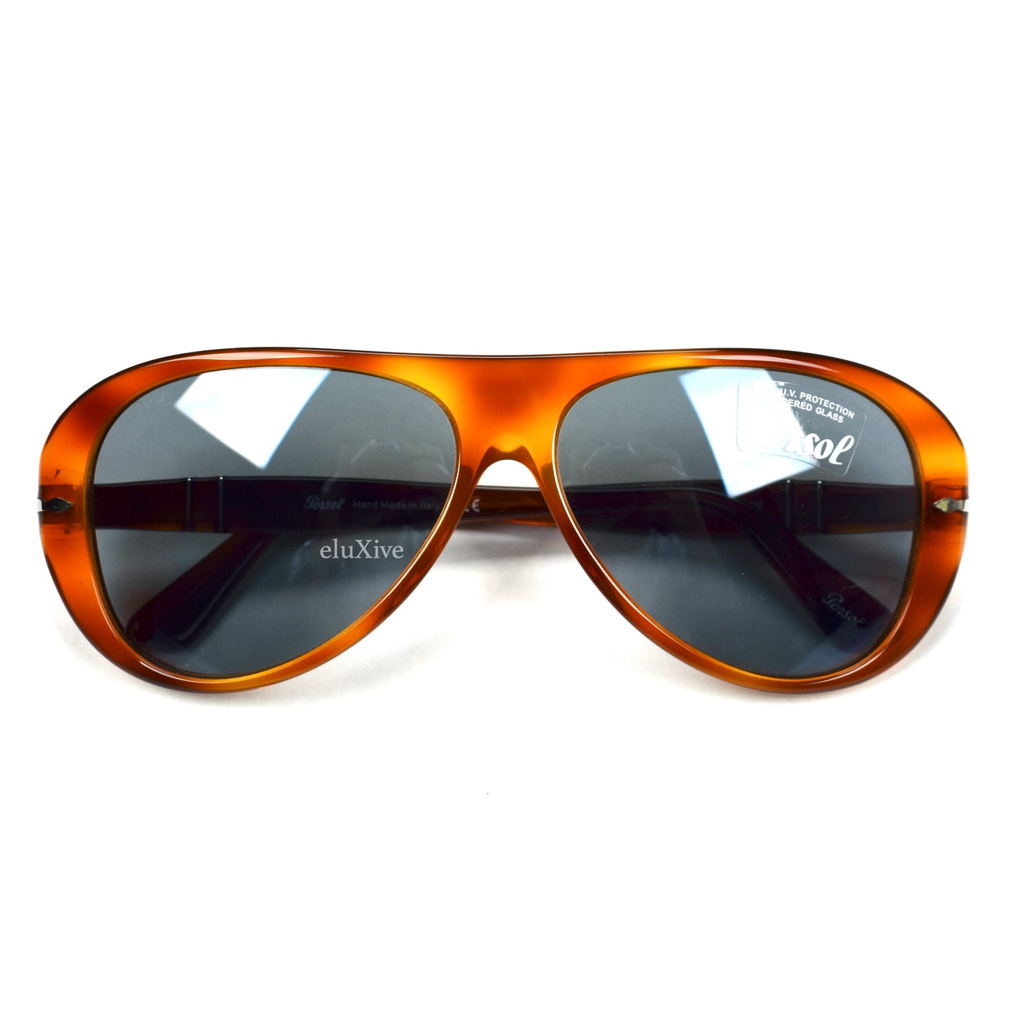 Persol - 3260-S Terra di Siena Blue Lens Aviator Sunglasses